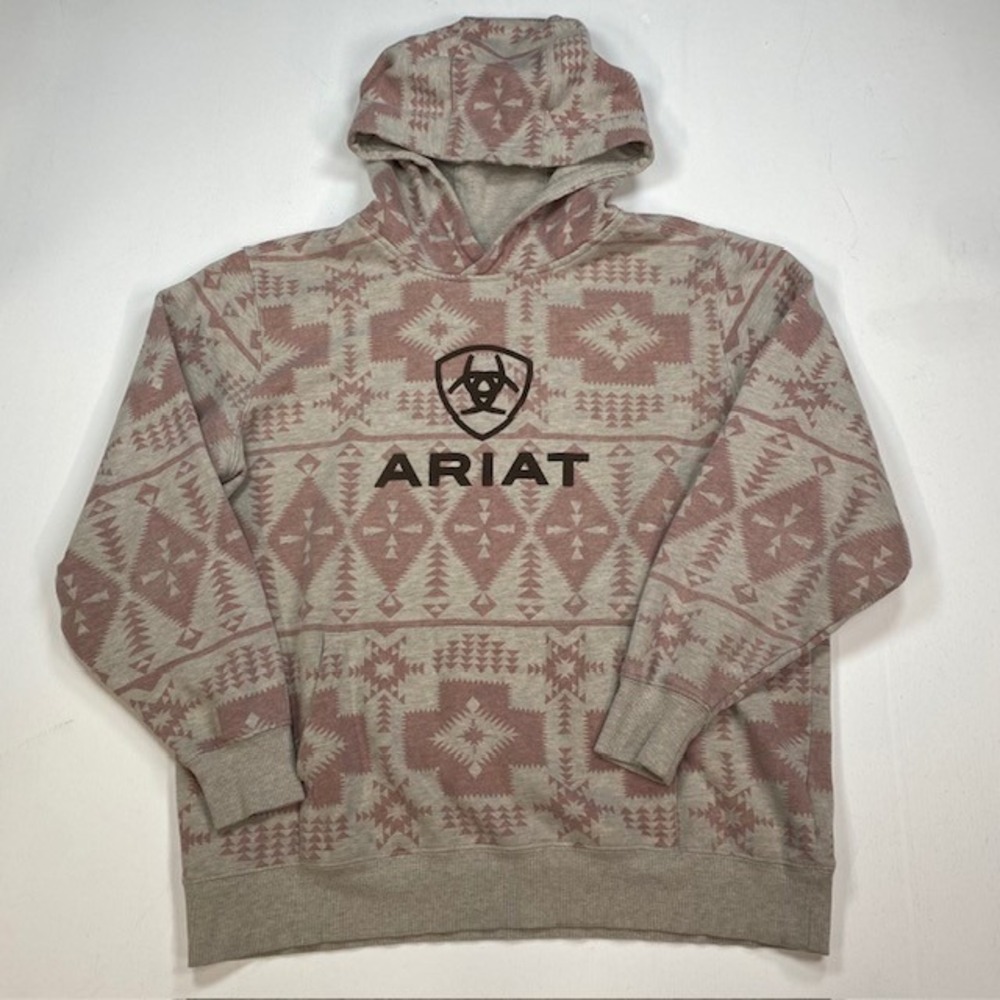 Ariat REAL Southwest Hood Pullover Hoodie Aztec Geometric Tan Mauve XL 10037583
